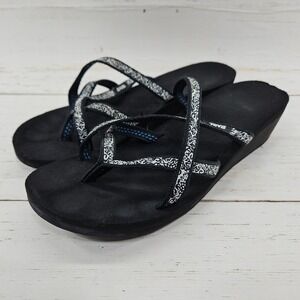 Teva Mush Mandalyn Ola 2 Womens Size 10 Black White‎ Wedge Sandals 1000099